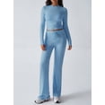 thumbnail image 4 of Conjuntos de 2 Piezas para Mujer, Larga, Cuello Redondo, Pantalones Acampanados de Cintura Alta, Conjuntos de Chándal, Ropa de Calle. Azul M, 4 of 9