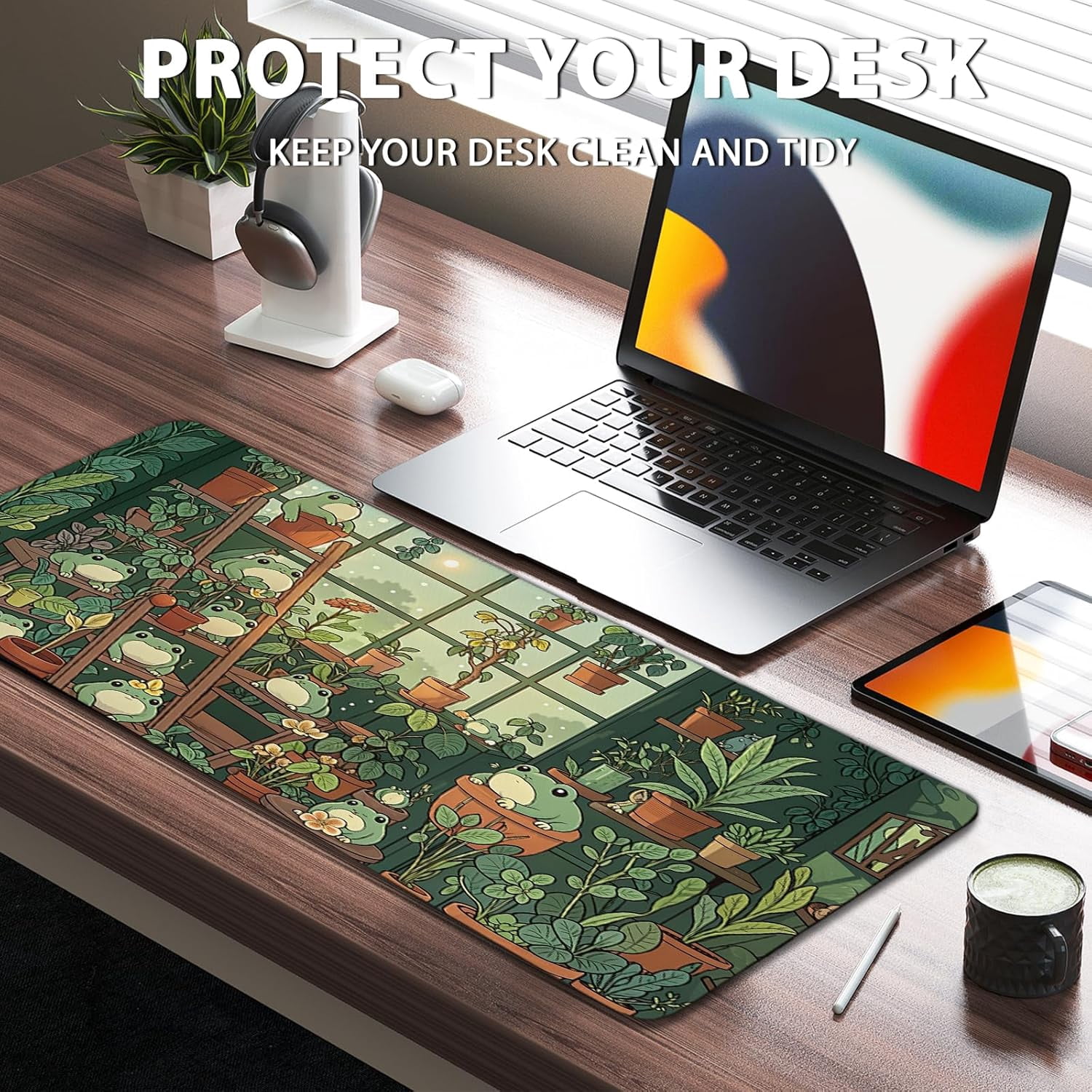Frog Gaming Mouse Pad, Lush Green Nature Theme Mouse Pad, Indoor Frog Mousepad, Whimsical Frog Mousepad, Game Desk Accessories for Boy, Large Desk Mat for Keyboard Mouse 11.8”x 31.4” XL