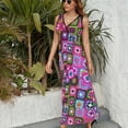 thumbnail image 6 of Crochet Blanket Granny Square Vintage Womens Night Club Maxi Dress V Neck Sleeveless Bohemia Long Dresses, 6 of 9