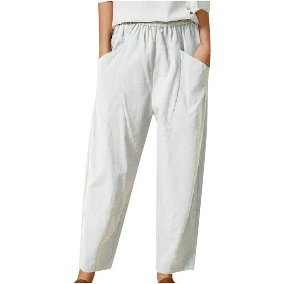 Bigersell Women's High Waist Pants Full Length Pants Fashion Women Casual Summer Wear Pants Solid Color Cotton And Linen Trousers Ladies' High Waist Pants