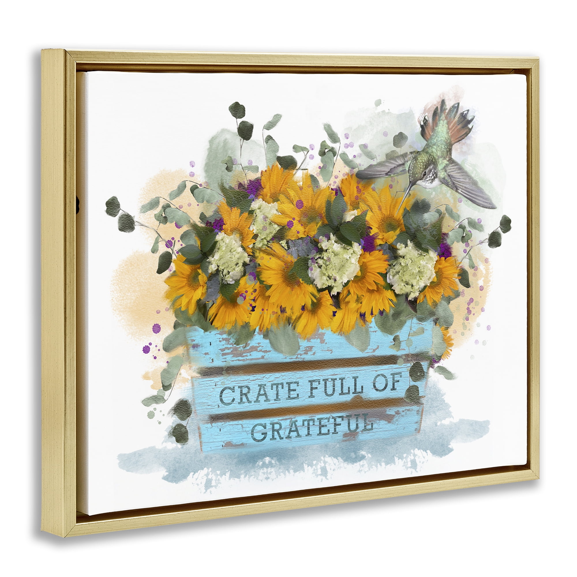 Stupell Industries Crate Full Of Grateful Botanical & Floral Painting Gold Floater Framed Canvas Art Print Wall Art, 21 x 17