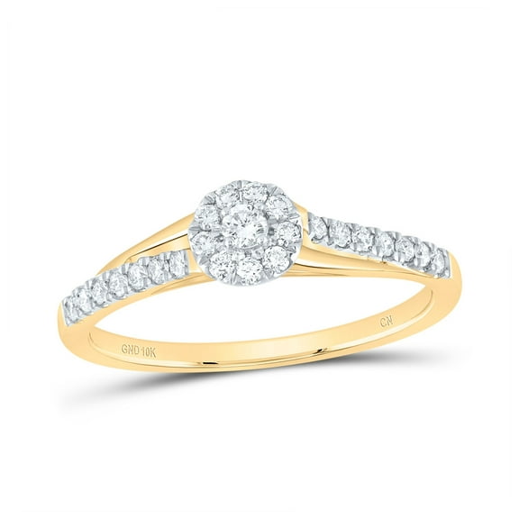 10K Yellow Gold Womens Round Diamond Halo Promise Ring 1/4ctw, Womens Size: 5-10