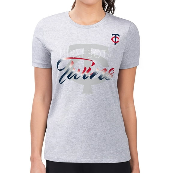 Women's G-III 4Her by Carl Banks  Heather Gray Minnesota Twins Super-Slim Fit Lightweight Shadow Logo Graphic T-Shirt