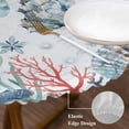 thumbnail image 3 of Ocean Crab Round Tablecloth, Fitted Table Cover with Elastic for 45"-54" Round Tables, Summer Coastal Coral Flower Shells Table Cloth Outdoor Indoor Dinning Party Waterproof Tablecloths, 3 of 7