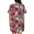 thumbnail image 3 of Bingfone Rose Flowers Print Pajamas Sets for Women Soft Short-Sleeved Pjs with Lounge Shorts Two Piece Sleepwear, 3 of 8