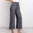thumbnail image 3 of XFLWAM Womens Linen Pants Drawstring High Waist Boho Wide Leg Cropped Pants Casual Loose Palazzo Beach Pants Summer Outfits Trendy Dark Gray S, 3 of 3
