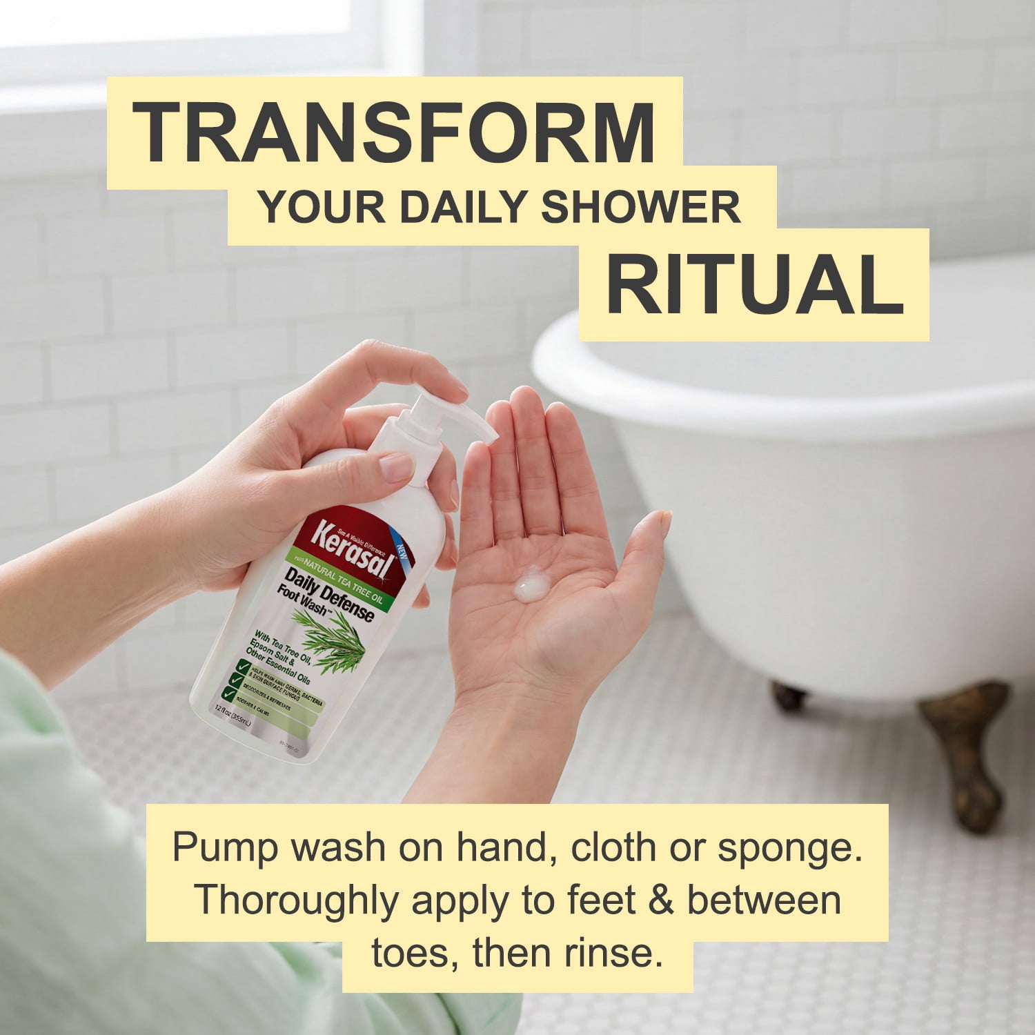 (4 pack) Kerasal Daily Defense Foot Wash Plus Natural Tea Tree Oil, 12 fl oz (355 ml)