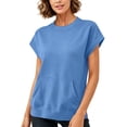 thumbnail image 5 of ibuvkizy Womens Hoodless Sweatshirts Cuffed Cap Sleeve Crew Neck Front Kangaroo Pocket Loose Fit Pullover Casual Athletic Workout Layering Tops Solid Colors for Yoga Running,S, 5 of 7