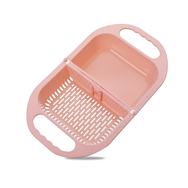 Yuarrent Cesta de drenaje de PP, portátil, plegable, lavable, 2 compartimentos, colador de limpieza de verduras, colador de interior, accesorios con Organizadores de utensilios de cocina Rosa Yuarrent HA012071-03