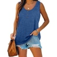 thumbnail image 4 of Qwertyu Plus Size Tank Tops for Womens Casual Summer Boho Shirts with Button Loose Sleeveless Tunic Tops Blue 4X, 4 of 7