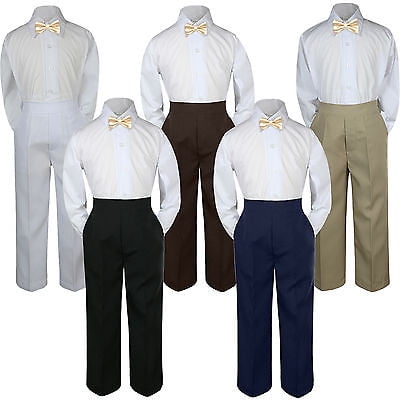 

3pc Boy Suit Set Champagne Bow Tie Baby Toddler Kid Formal Shirt Pants S-7