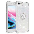 thumbnail image 2 of Funda para iPhone SE 2022/2020 con Brillo Líquido Flotante, Purpurina, Parachoques y Anillo Giratorio Soporte, 2 of 5