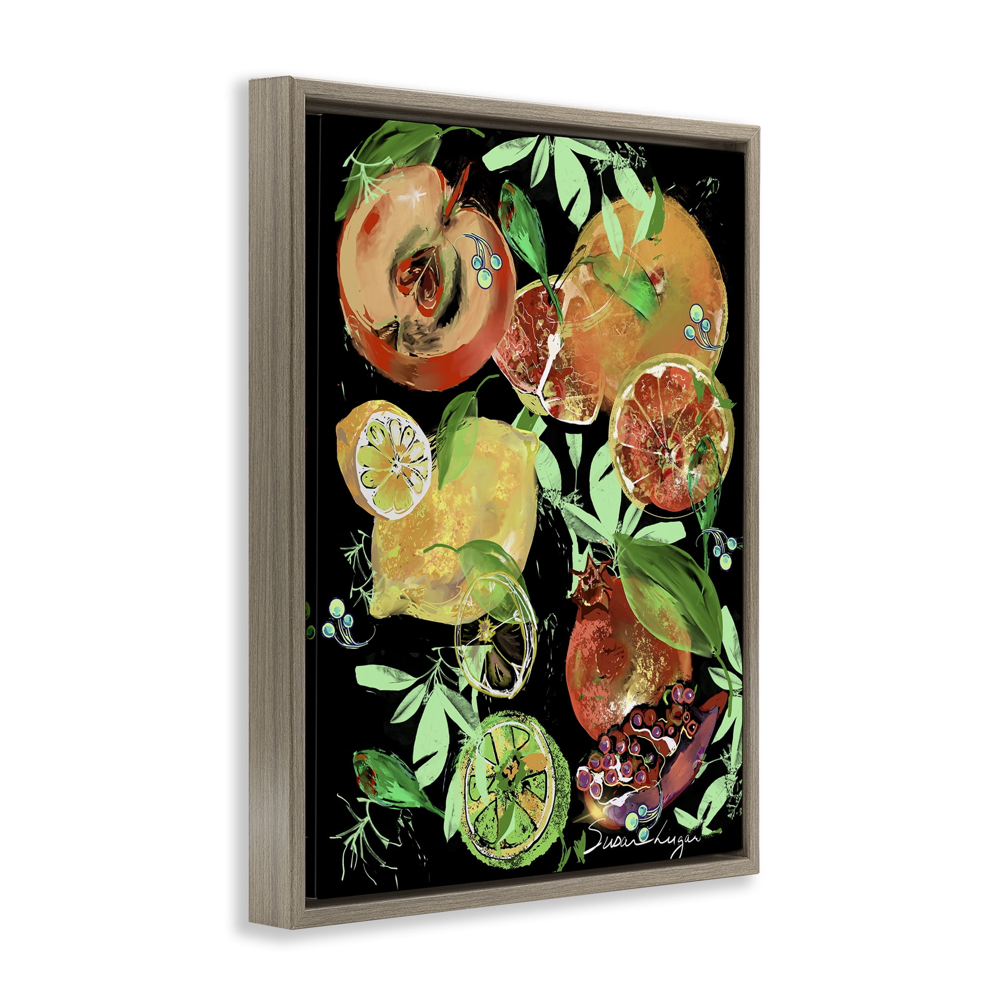 Stupell Industries Fruit Medley Combo Brown Framed Floater Canvas Wall Art, design by Susan Lugar