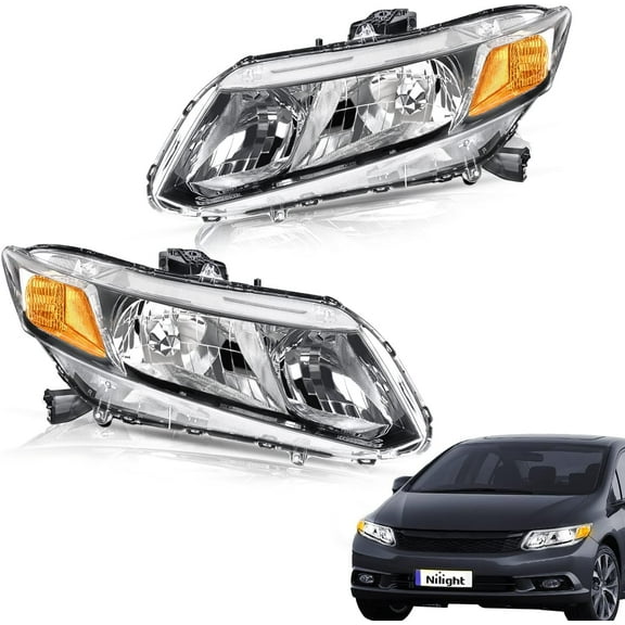 Nilight Headlights Assembly for 2012 2013 2014 2015 Honda Civic Sedan 4-Door 12 13 Civic Coupe 2-Door Black Housing Headlamp, 2 Years Warranty