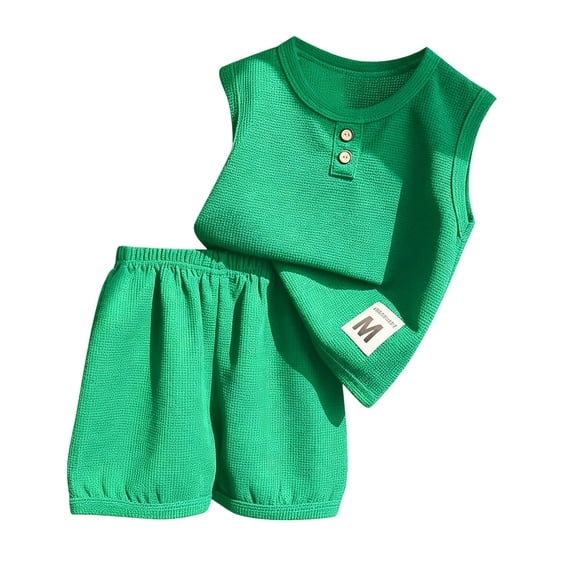 Weebloom Baby Boy Outfits Vest Sleeveless Outfit Casual Solid Shorts Toddler Kids Boys Summer Outfits Size 18-24 Months Green