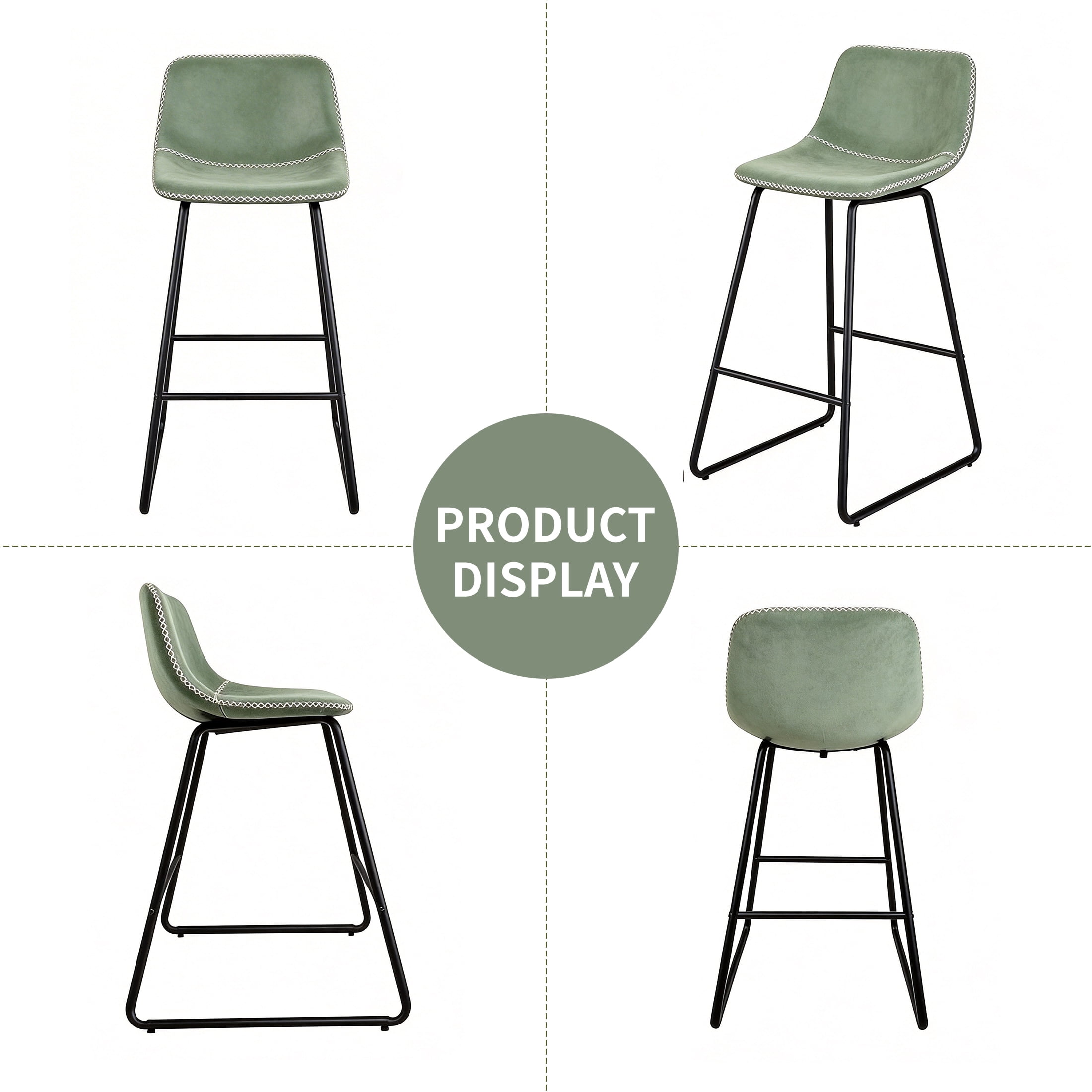 FIRAVOE Bar Stools Set of 3, 30 Inch Counter Height Bar Stools with Back, Faux Leather Modern Barstools High Bar Stools Chairs for Kitchen Island, Green