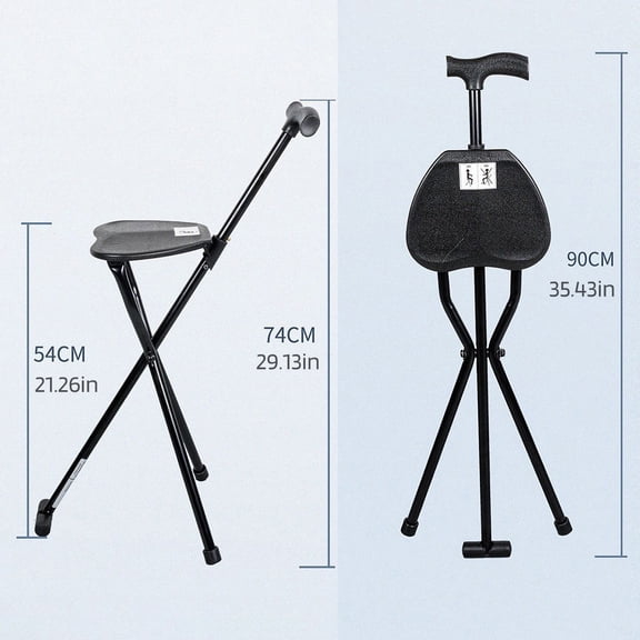 Aqzb 300 Lbs Crutch Stool with Seat Lightweight Folding Walking Stick Chair Portable Cane for Senior Elderly Camping Hiking