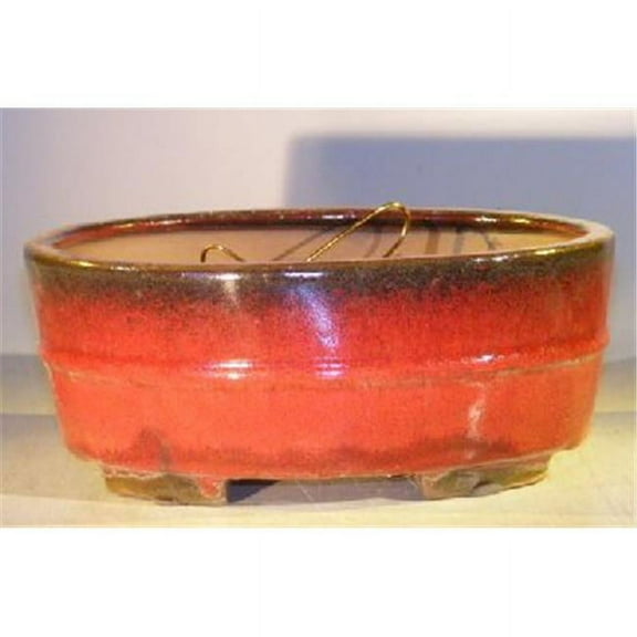 Bonsai Boy L251e 10 x 8 x 4 in. Ceramic Bonsai Pot, Parisian Red - Oval