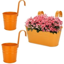 Hanging Flower Pot 3 Pcs Balcony Hanging Planters Metal Iron Railing Planter Box Flower Plant Holder,Round Hanging Bucket Pots with Detachable Hooks for Garden Balcony Fence Wall, 2 Size