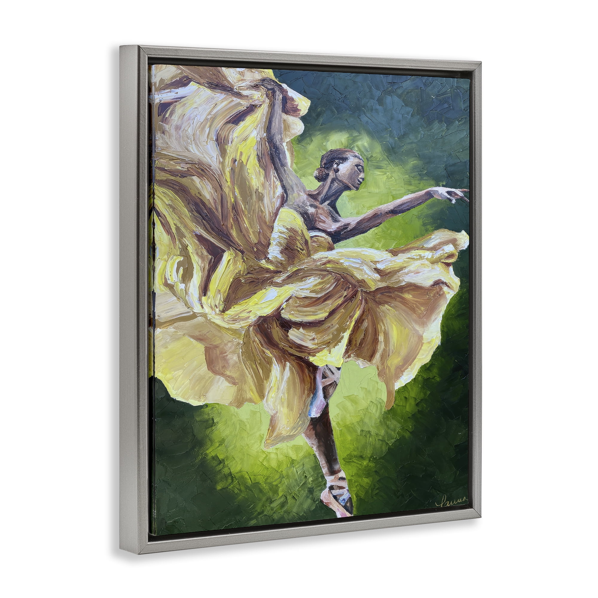 Stupell Industries Primavera Ballet Dancer Gray Framed Floater Canvas Wall Art, design by Lauren Luna
