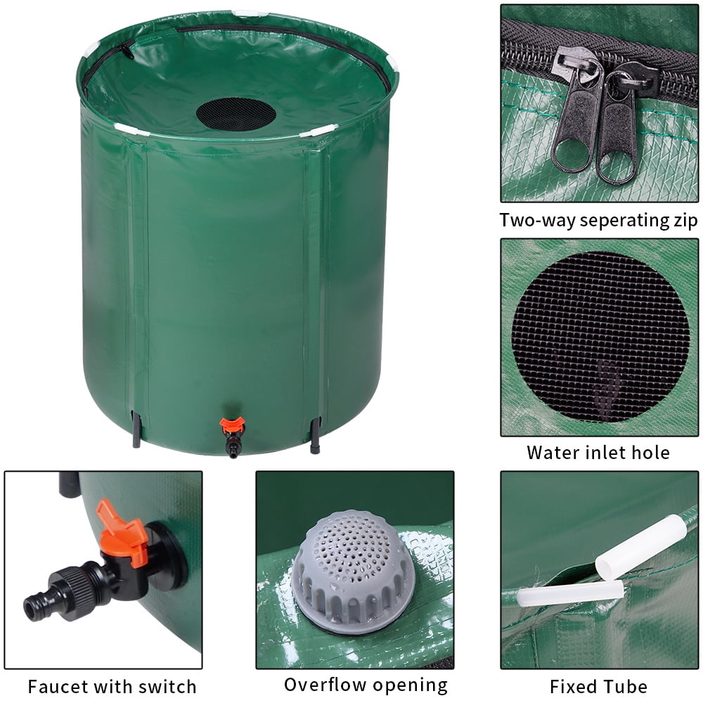 Tcbosik 50 Gallon Collapsible Rain Barrel, Portable Water Storage Tank with Faucet, Rainwater Collection System, Water Catcher Container with Overflow Opening, Green