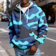 thumbnail image 2 of Men's Hooded Pullover Sweatshirt Waffle Knit Fabric Half Zip Front Drawstring Hood Camouflage Pattern Casual Fit Blue L, 2 of 4