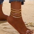 thumbnail image 3 of Tobillera ajustable en capas chapada en oro de 14K Gokeey, 3 of 7