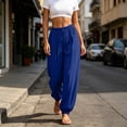 thumbnail image 6 of Ynynloco Womens Summer Casual Cotton Linen Pants Drawstring Elastic High Waisted Work Trousers Joggers Trendy Harem Pants with Pockets, 6 of 8