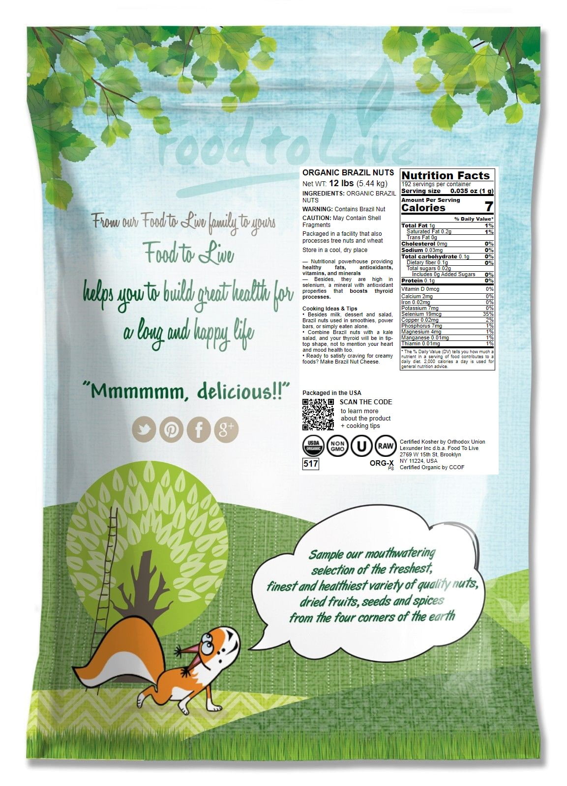 Food to Live, Organic Brazil Nuts, Non-GMO Verified, 12 Pounds, Vegan