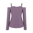 thumbnail image 4 of AXXD Women's Fashion Hoodies & Sweatshirts Purple Basic Summer 2024 Ladies V Neck Casual T-Shirts Long Sleeve Pullover Blouse Tops, 4 of 5