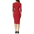 thumbnail image 4 of INSPIRE CHIC Women's Sheath Dress Boat Neck 3/4 Sleeves Split Hem Wear-to-Work Midi Dresses Red L, 4 of 7