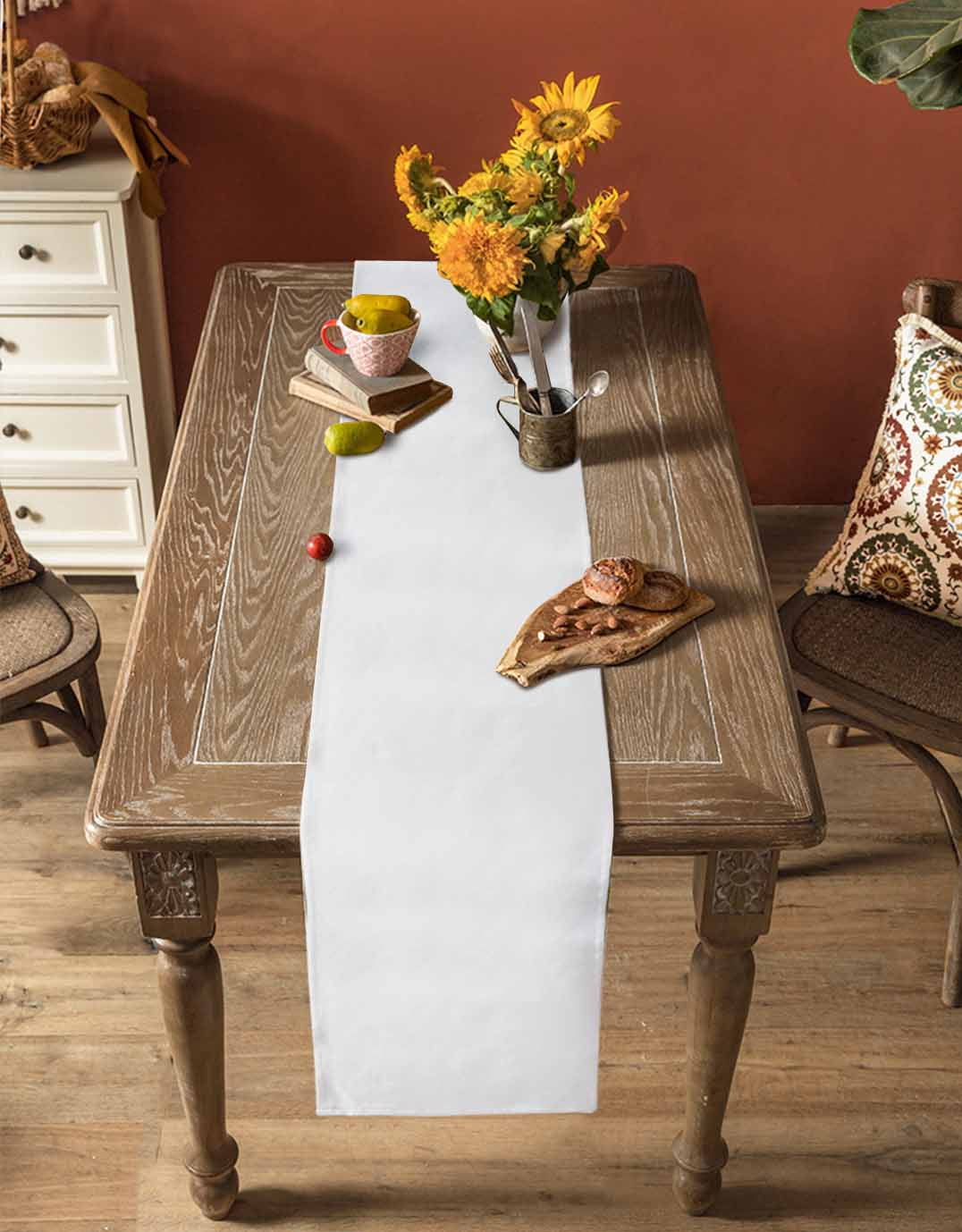 nqOlkjepod White Table Runner 90 Inches Long Farmhouse Dress Scarves, Pure White Solid Color Simple Minimalism Art Dining Tablerunner for Coffee Table/Kitchen Island/Party Décor, 13" x 90"