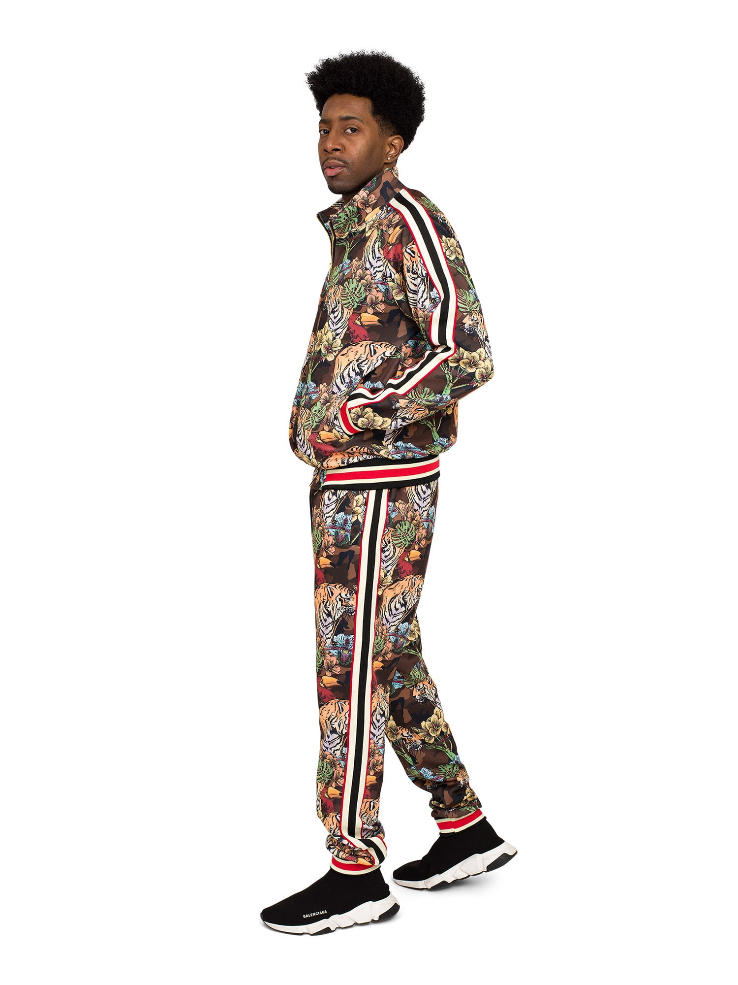 Men's Gold Accent Tiger Print Track Suits 2 Piece Sweat suit Set -  ST556EY-G1C