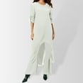 thumbnail image 2 of Women's And Linen Fashion Casual Large Size Irregular Long Sleeved Wide Leg Pants Two Piece Suit, 2 of 2
