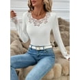 thumbnail image 5 of Women'S Rhinestone Sparkly Floral Lace T Shirt Long Sleeve Fitted Knit Top White L, 5 of 7