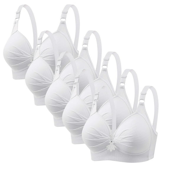 LYEAA White Bras for Women Push up 5 Pack of Soft Comfortable Bras Wireless Breathable Everyday Bra All Coverage Bralette Fashion Solid Plus Size Bra Style with Adjustable Straps