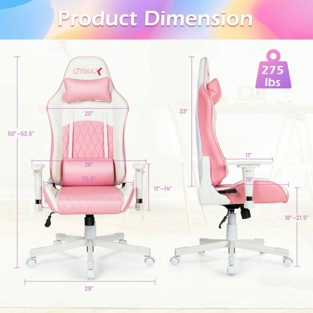 Demi Bonn Gaming Chair with Headrest and Lumbar Support, Ergonomic High Back Computer Desk Chair, Pink