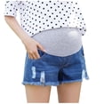thumbnail image 2 of BRGZLK Maternity Denim Shorts High Waist Stretchy Waistband Distressed Cuffed Hem Regular Fit Short Pants Comfortable Breathable Pregnancy Jean Shorts with Pockets Dark Blue XXL, 2 of 7