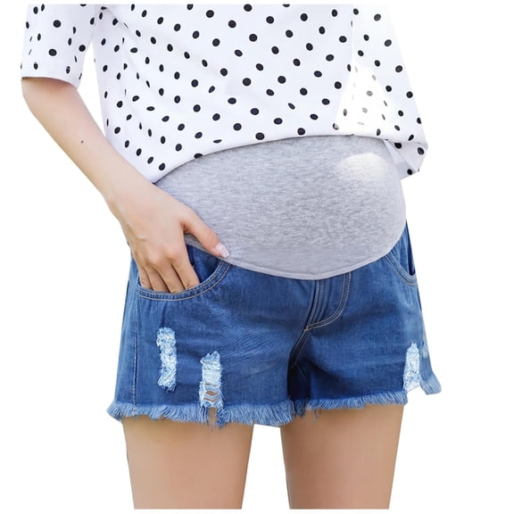 SROBPTY Womens Maternity Shorts with Pockets Breathable Denim Pants
