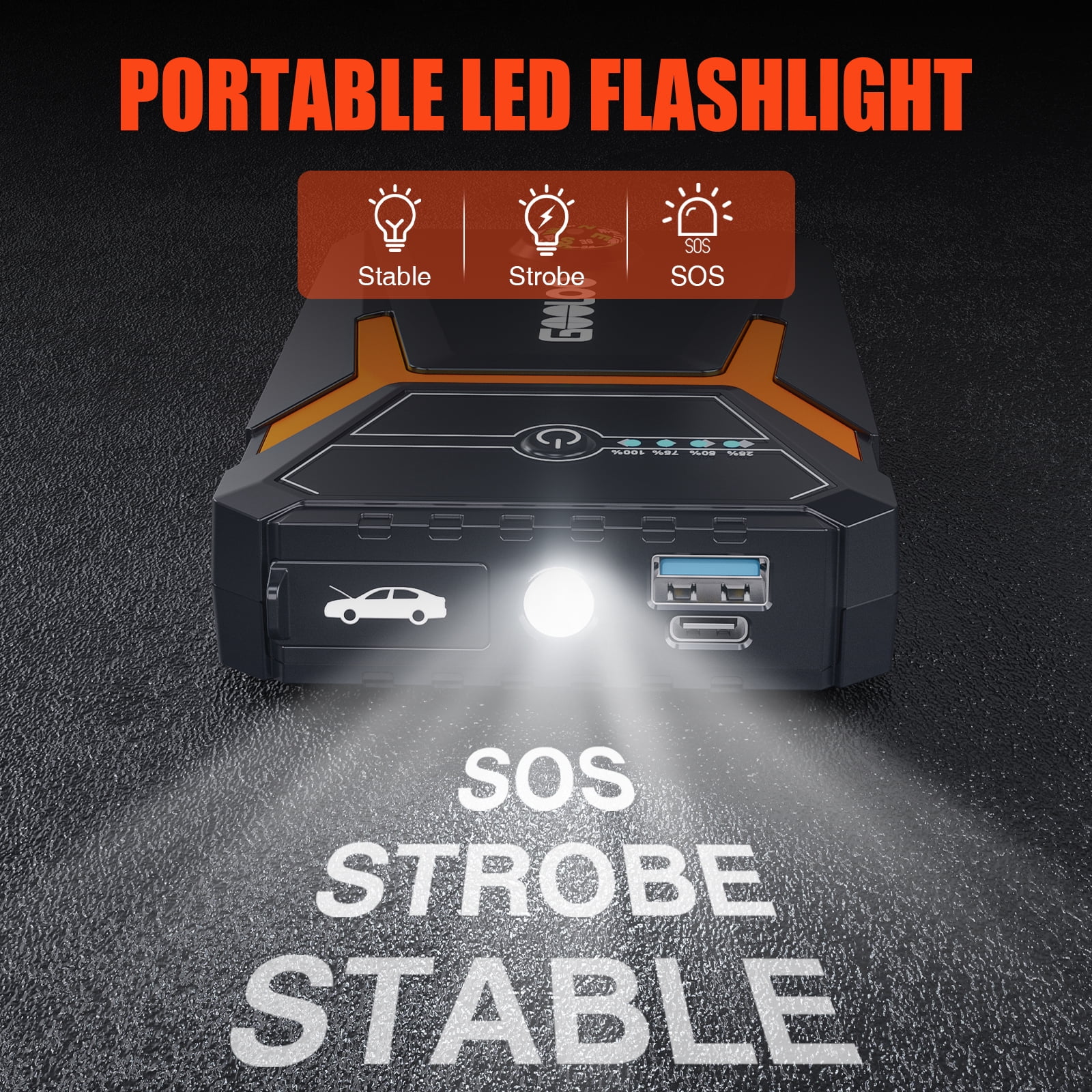 GOOLOO 1500A Car Jump Starter with LED Flashlight and built-in Compass