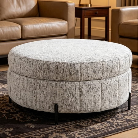 Shaiailed 31 White Round Ottoman with Storage Upholstered Ottoman Coffee Table With Reversible Lid Chenille Ottoman Modern Storage Ottomans for Living room