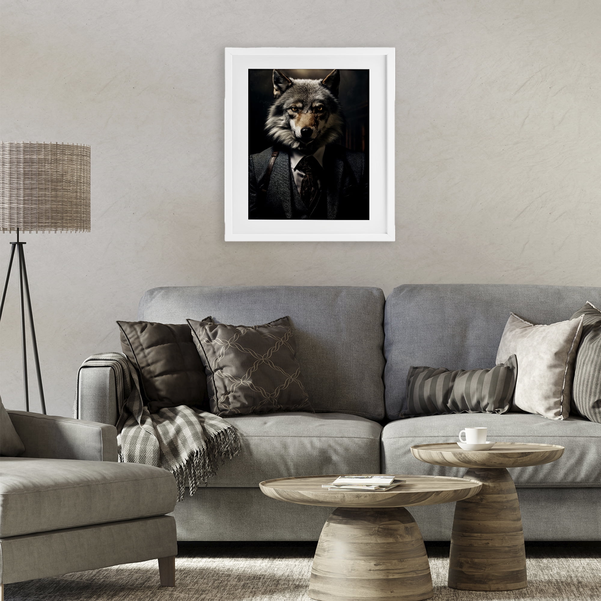 Stupell Industries Trendy Wall Street Wolf White Framed Print Under Glass, design by Ray Powers