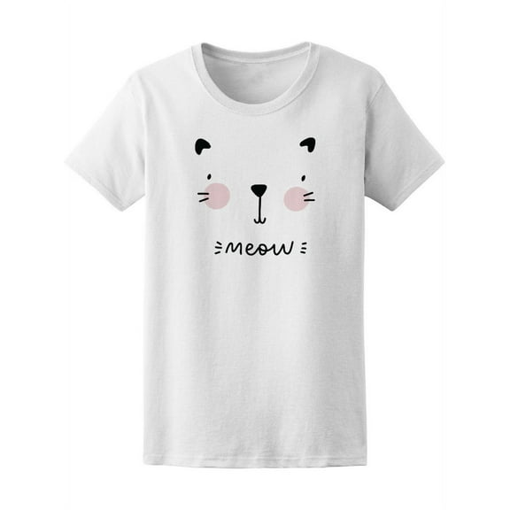 Cute Cat Face Meow T-Shirt Women -Image by Shutterstock, Female Large