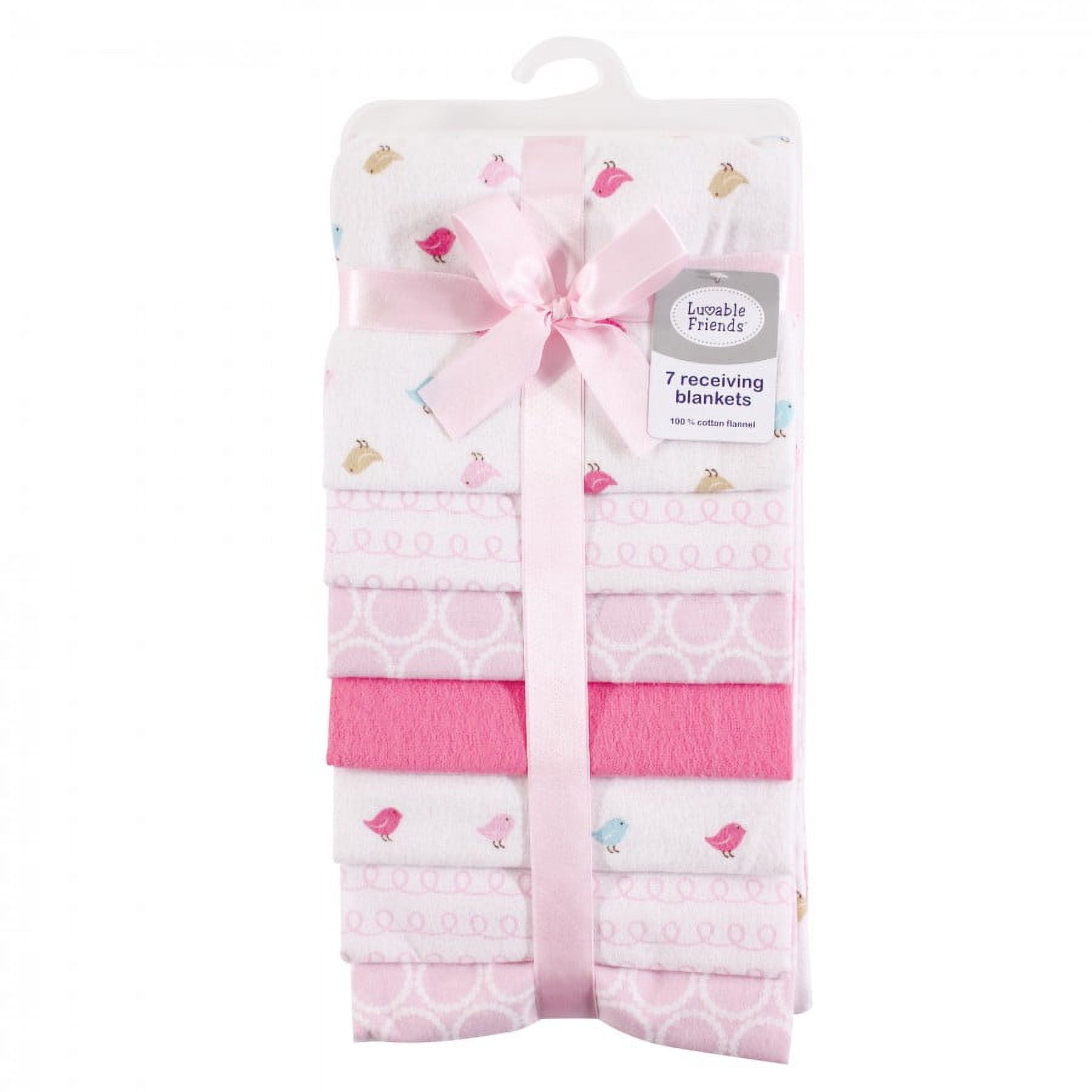 Luvable Friends Baby Girl Cotton Flannel Receiving Blankets, Birdies 7-Pack, One Size