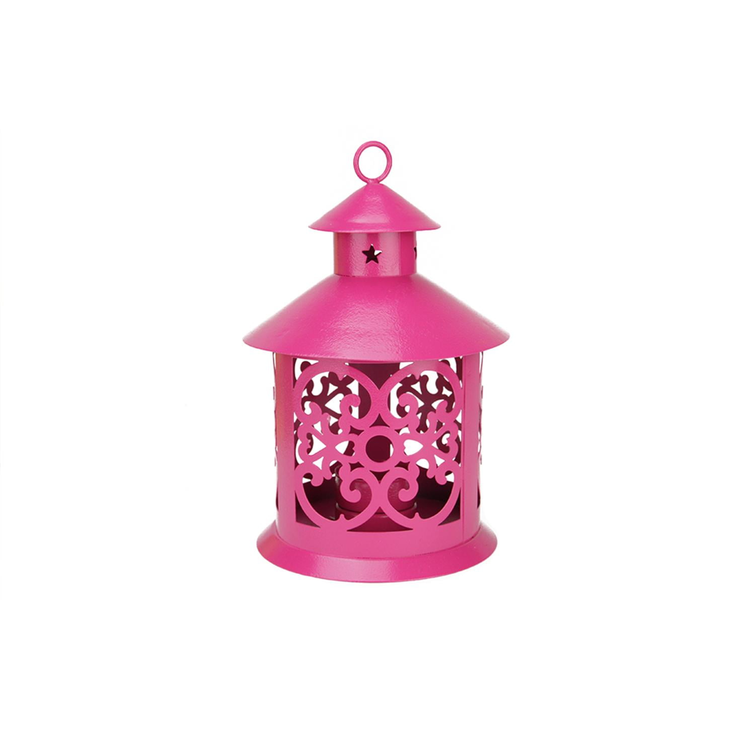 8" Shiny Pink Votive or Tealight Candle Holder Lantern with Star and