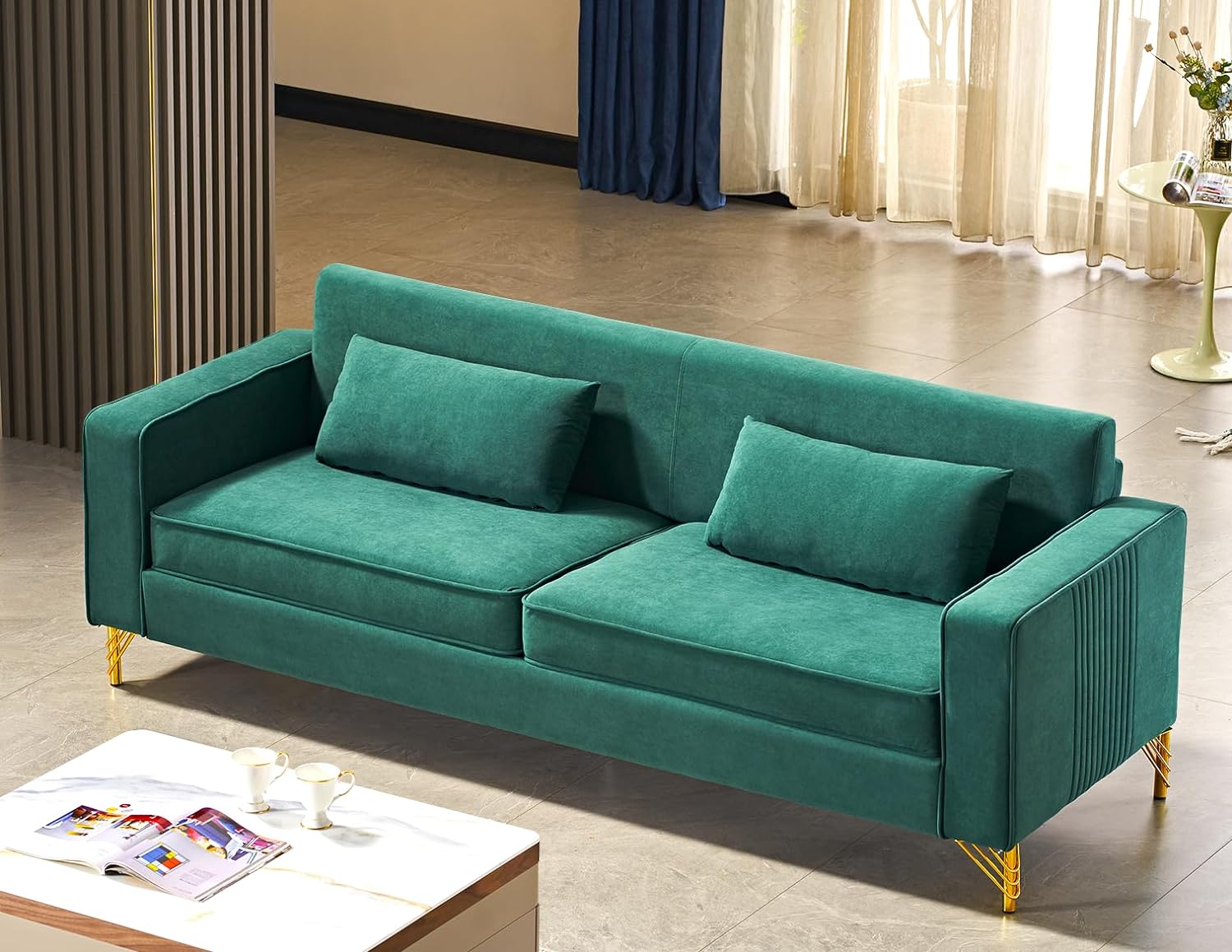 US Pride Furniture Aesthetic Velvet Sofas for Living Room 3 Seater Couch with Classic Modern Appeal and Luxurious Soft Comfort Easy to Maintain 85.8Wx30.7Dx31.5H Green