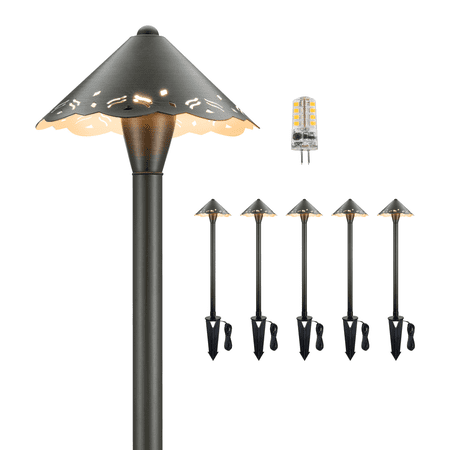 Gardenreet Brass Low Voltage Pathway Lights, 12V Outdoor LED Landscape Path Lights(Hat) for Walkway Driveway Garden Yard with 3W 2700K Warm White LED G4 Bulb(6 Pack)