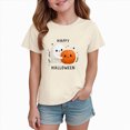 thumbnail image 2 of CAUYDY Toddler Pajama Girls Halloween Short Sleeve Top Sleepwear Cute Pumpkin Ghost Print Kids Loungewear Sizes 1-2 Years, 2 of 6