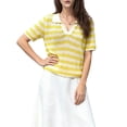 thumbnail image 2 of Womens Crochet Tops Summer Short Sleeve Striped Pullover Sweater Collared Knit Shirts Cover Up Top Yellow S, 2 of 8