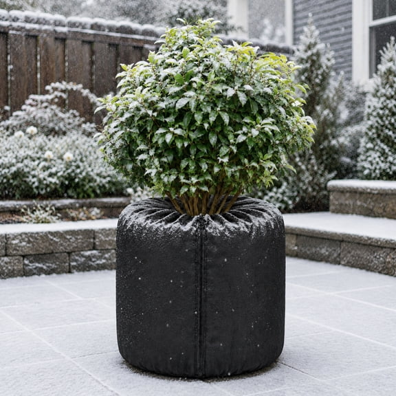 Lingsida Plant Winter Protection Pot, 19.7x17.7" Winter Potted Plant Freeze Protection Cover with Drawstring and Zipper, for Winter Outdoor Garden Fruit Trees Potted Shrubs, Black